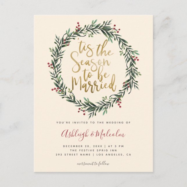 Postal Festiva Navidades De Acuarela Escribieron Este Boda De Tem (Anverso)