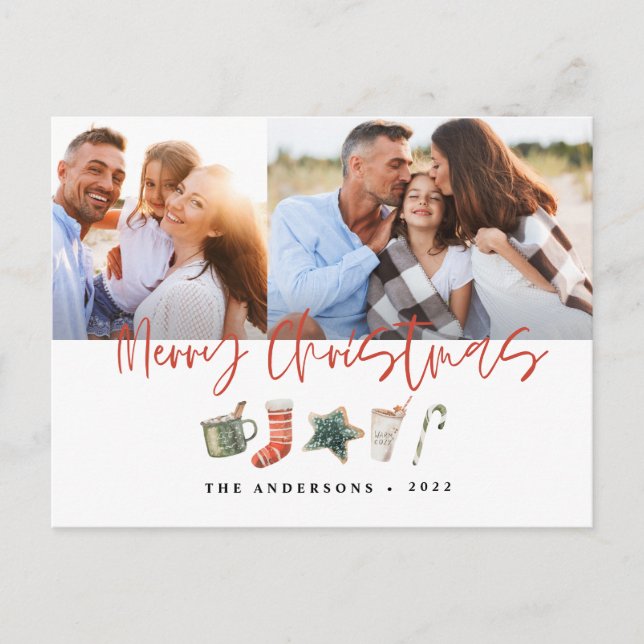 Postal Festiva Navidades de acuarela galletas bebidas caramelos H (Anverso)