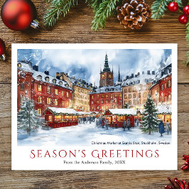 Postal Festiva Navidades de acuarela Gamla Stan Stockholm Suecia