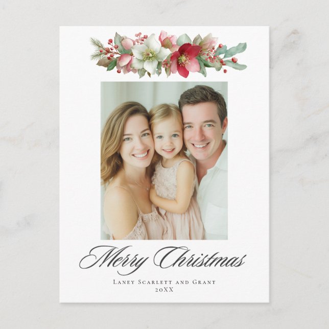 Postal Festiva Navidades de acuarela Hellebore Design (Anverso)