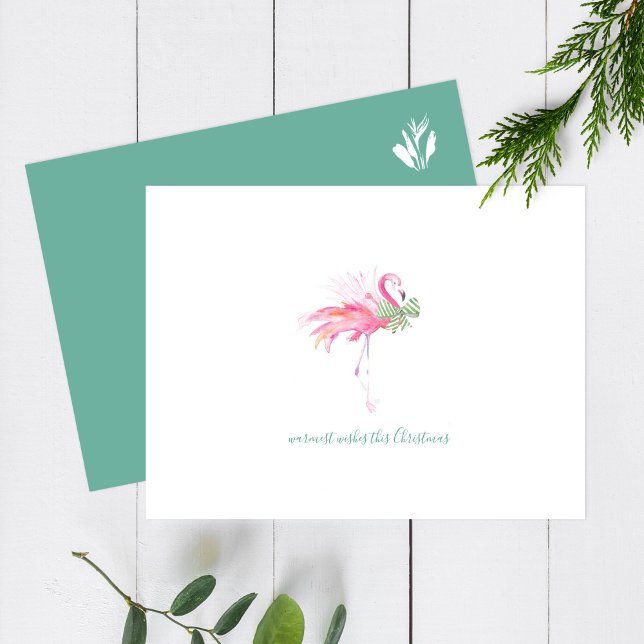 Postal Festiva Navidades de acuarela tropical Flamingo Postcard (Subido por el creador)