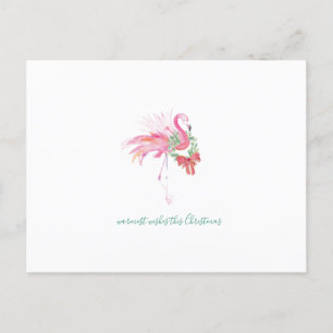 Postal Festiva Navidades de acuarela tropical Flamingo Postcard
