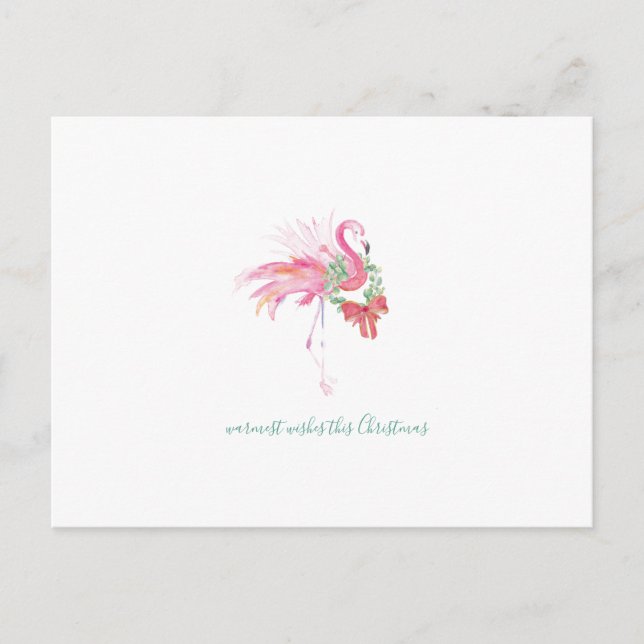 Postal Festiva Navidades de acuarela tropical Flamingo Postcard (Anverso)