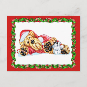 Postal Festiva Navidades de Airedale Terrier esperan a Santa Marí