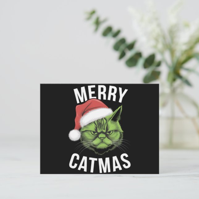 Postal Festiva Navidades de Amantes del Gato de Merry Catmas dive (Anverso de pie)