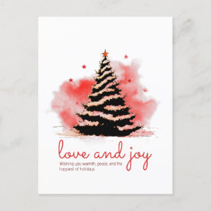 Postal Festiva Navidades de amor y alegría, negro elegante y rojo