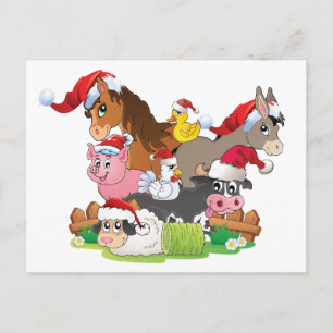 Postal Festiva Navidades de animales de granja