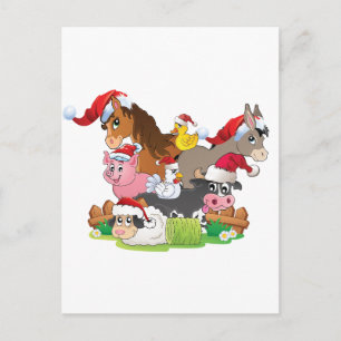 Postal Festiva Navidades de animales de granja