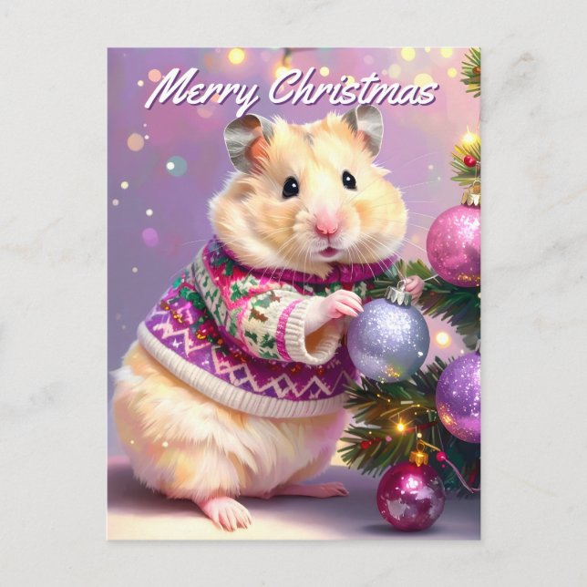 Postal Festiva Navidades de árbol decorativo de hámster (Anverso)