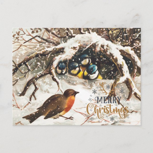 Postal Festiva Navidades de Aves Vintage (Anverso)