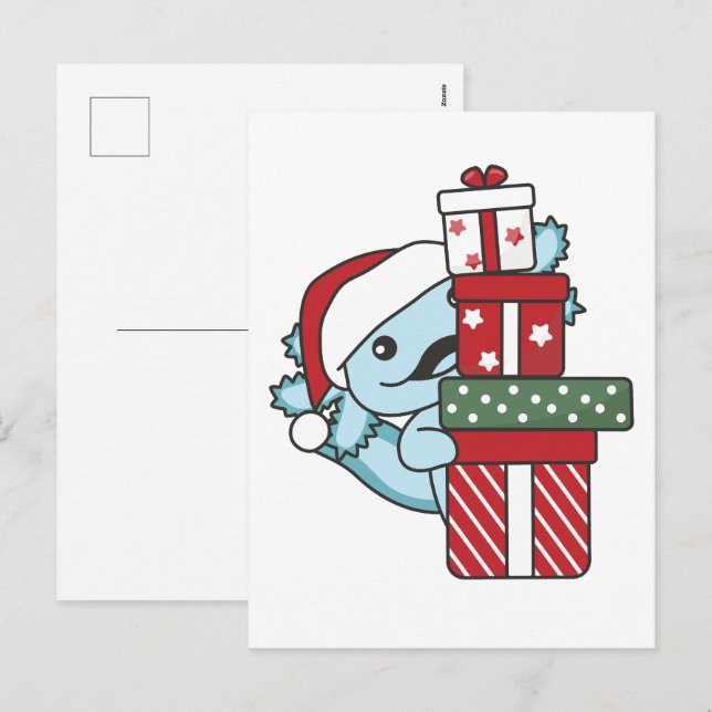 Postal Festiva Navidades de Axolotl entregan animales de invierno (Anverso / Reverso)