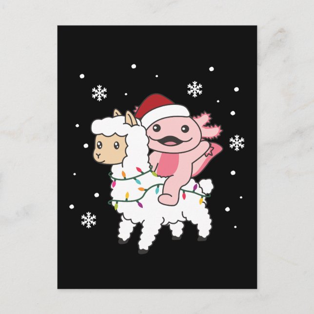 Postal Festiva Navidades de Axolotl Llama Alpaca Animales de invi (Anverso)