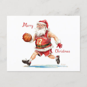 Postal Festiva Navidades de baloncesto Santa Claus jugando