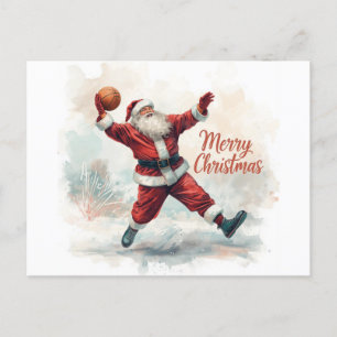 Postal Festiva Navidades de baloncesto Santa Claus jugando