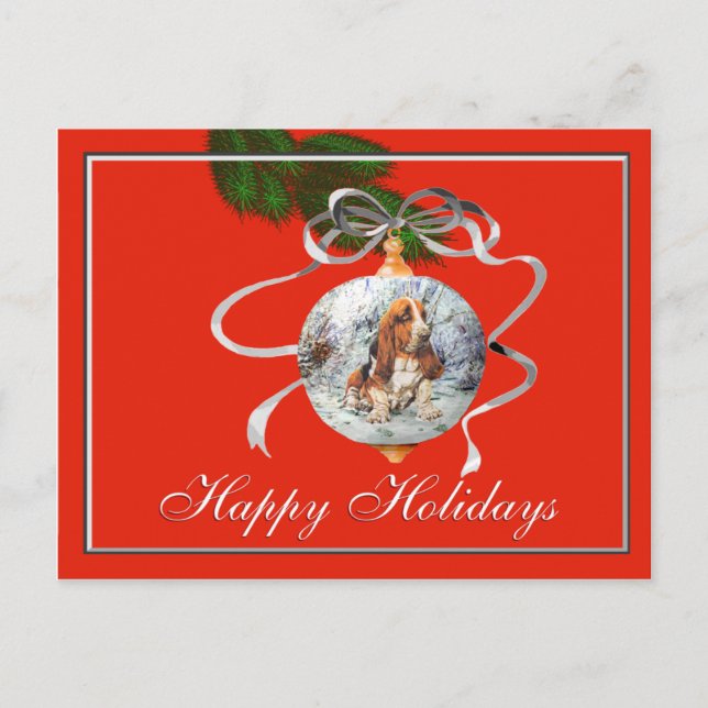 Postal Festiva Navidades de Basset Hound (Anverso)