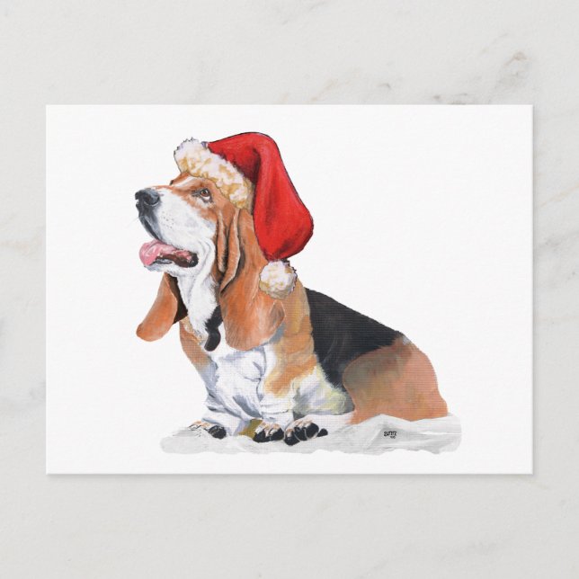 Postal Festiva Navidades de Basset Hound (Anverso)