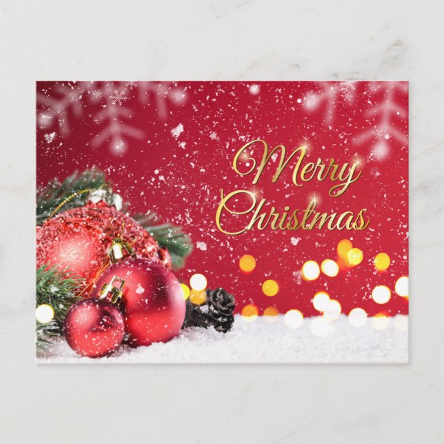 Postal Festiva Navidades de baubles rojos, picor, cono (Anverso)