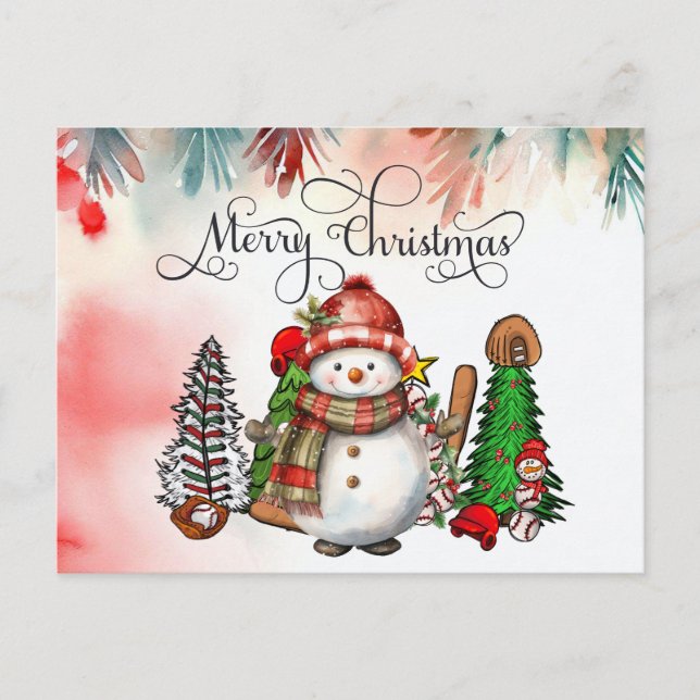Postal Festiva Navidades de béisbol con regalos y pelotas (Anverso)