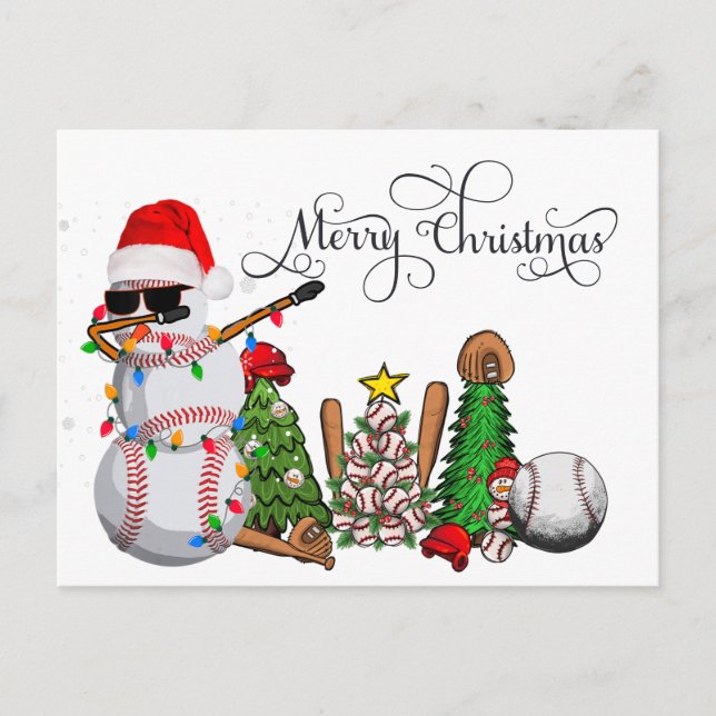 Postal Festiva Navidades de béisbol con regalos y pelotas (Anverso)