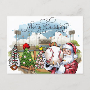 Postal Festiva Navidades de béisbol con regalos y vacaciones de b