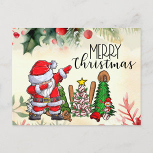Postal Festiva Navidades de béisbol con regalos y vacaciones de b