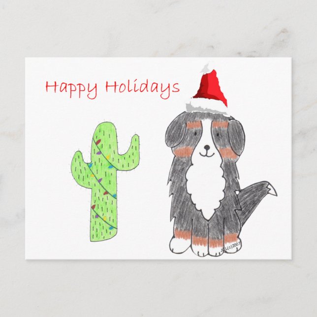 Postal Festiva Navidades de Bernese Mountain Dog Cactus (Anverso)