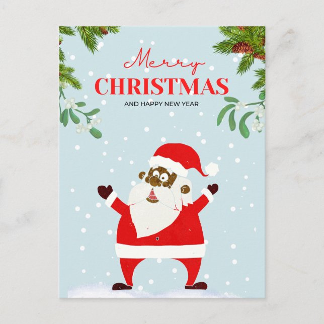 Postal Festiva Navidades de Black Santa Claus de Estados Unidos (Anverso)