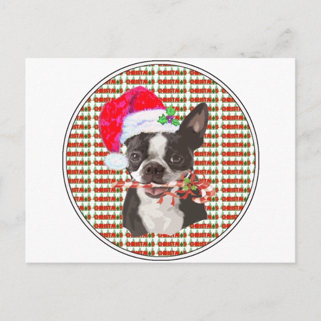 Postal Festiva Navidades de Boston Terrier (Anverso)