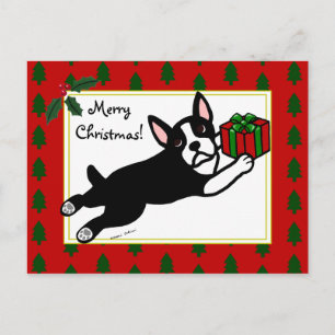 Postal Festiva Navidades de Boston Terrier 2 Personalizados