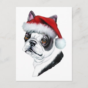 Postal Festiva Navidades de Boston Terrier Santa