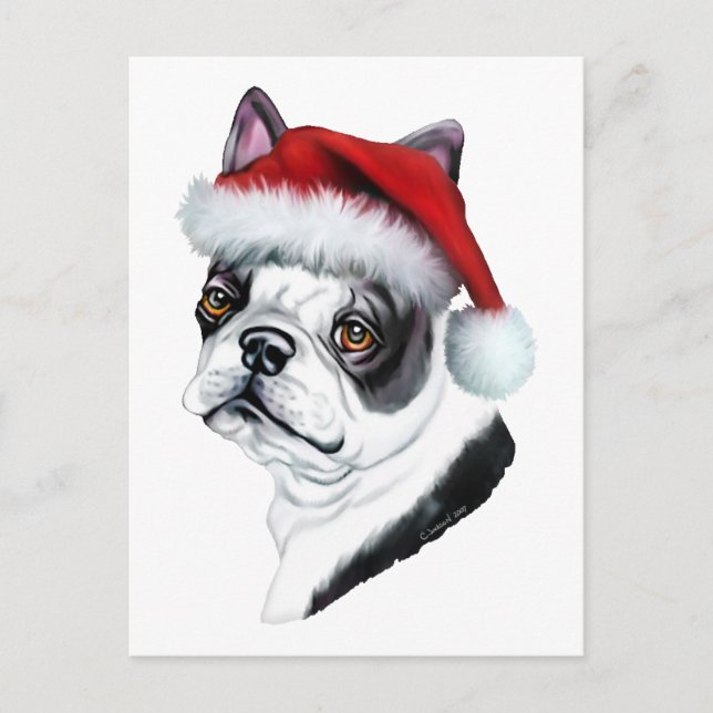 Postal Festiva Navidades de Boston Terrier Santa (Anverso)