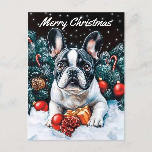 Postal Festiva Navidades de Bulldog de Francia (Anverso)