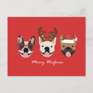 Postal Festiva Navidades de Bulldoges franceses de Merry Woofmas