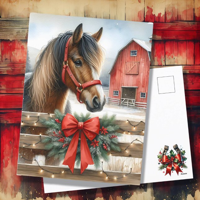 Postal Festiva Navidades de caballos y bares rusos rojos (Subido por el creador)