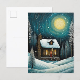 Postal Festiva Navidades de cabaña de invierno nevados