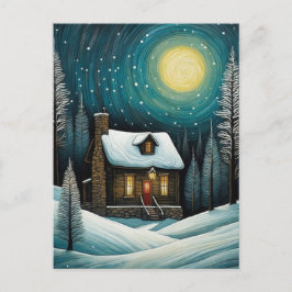 Postal Festiva Navidades de cabaña de invierno nevados