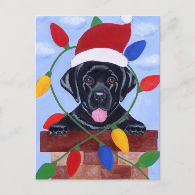 Postal Festiva Navidades de Cachorros de Labrador Negro (Anverso)