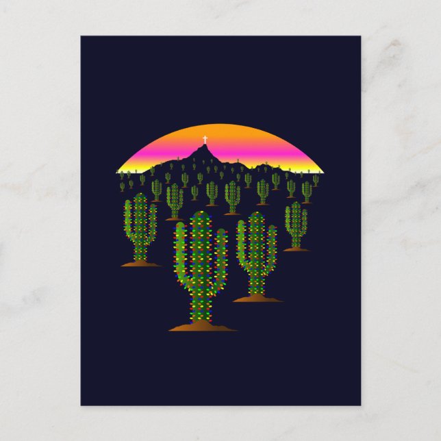 Postal Festiva Navidades de Cactus de Arizona Saguaro se iluminan (Anverso)