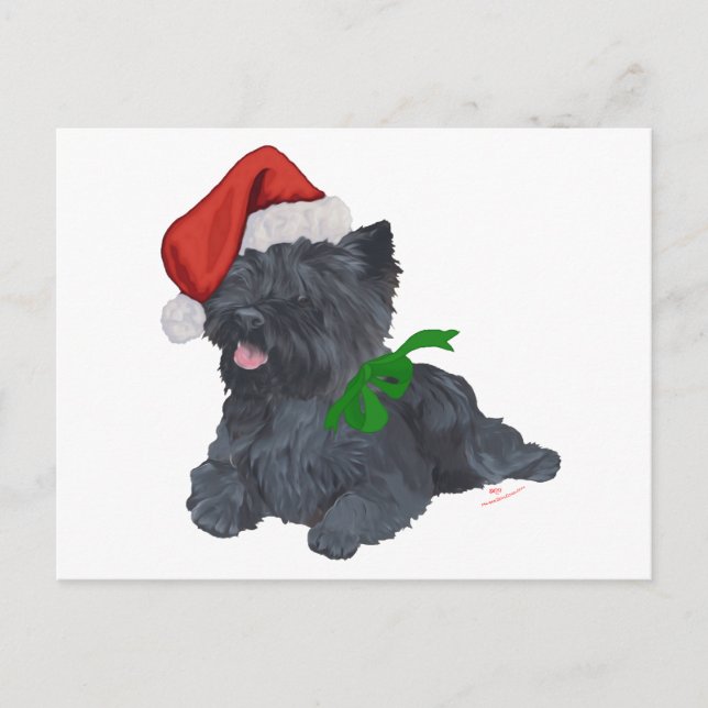 Postal Festiva Navidades de Cairn Terrier (Anverso)