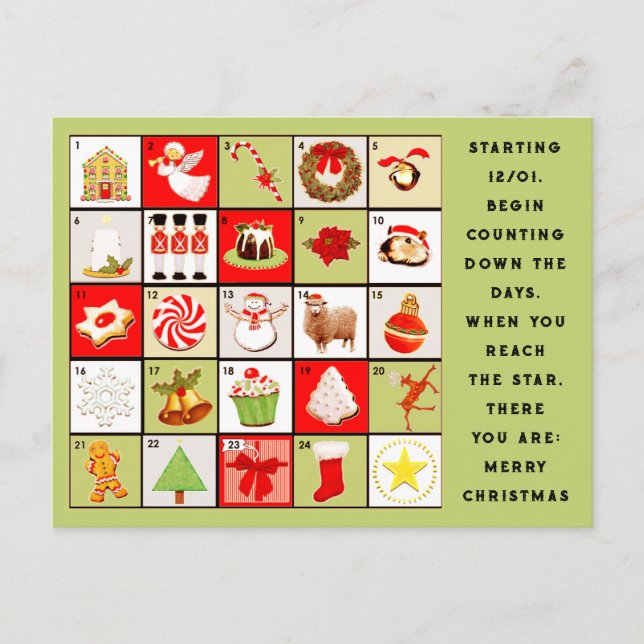 Postal Festiva Navidades de calendario anticipados (Anverso)