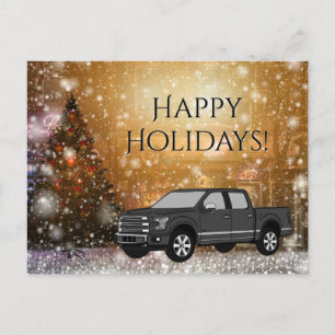 Postal Festiva Navidades de Camión Negro Nieve Felices Fiestas