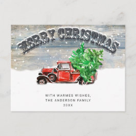 Postal Festiva Navidades de Camión Rojo Retro Vintage saludan