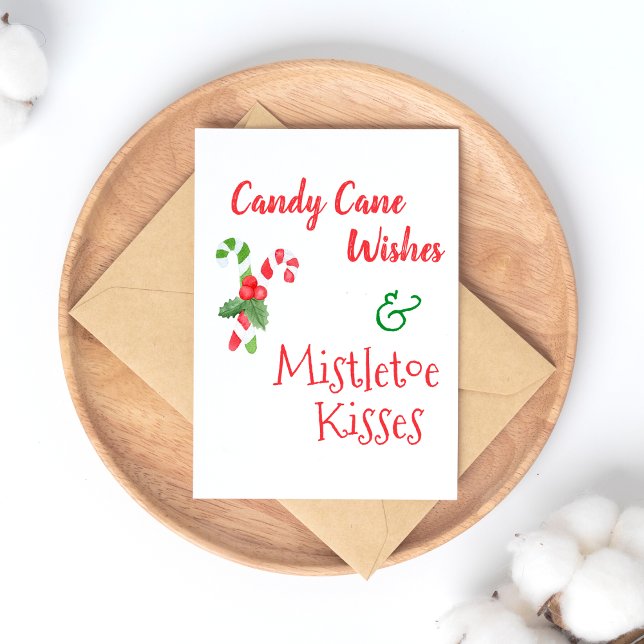 Postal Festiva Navidades de Candy Cane Wishes & Mistletoe Kisses (Subido por el creador)