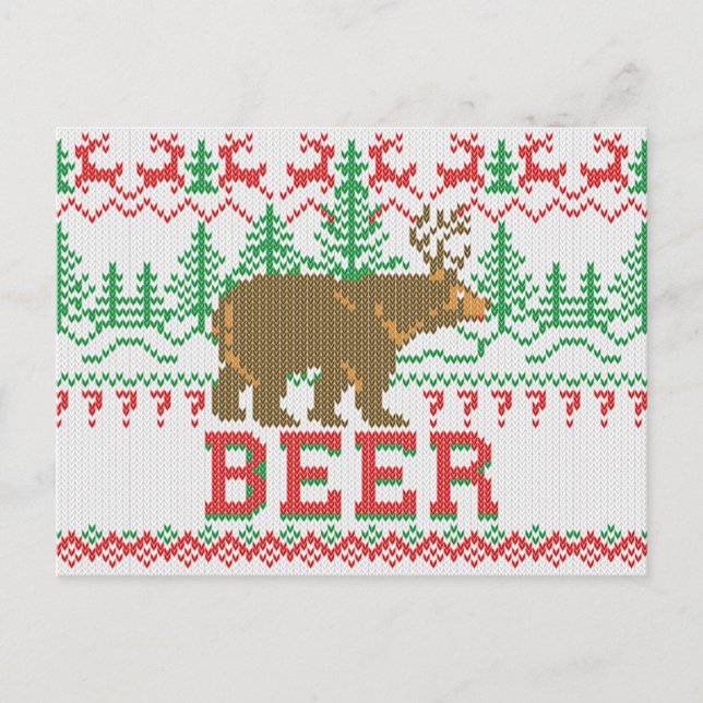 Postal Festiva Navidades De Cerveza De Oso Mighoso Estilo De Knit (Anverso)