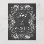 Postal Festiva Navidades de Chalkboard con joy al mundo<br><div class="desc">Vintage tarjeta de Navidades de pizarra "Alegría al mundo" con elegante diseño de borde festivo y pequeños adorables ciervos en el trasero. Saluda a tu familia y a tus seres queridos con esta tarjeta de vacaciones en la temporada de Navidades. El sello de correspondencias también está disponible en mi tienda....</div>