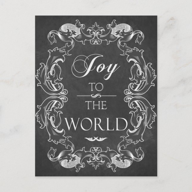 Postal Festiva Navidades de Chalkboard con joy al mundo (Anverso)