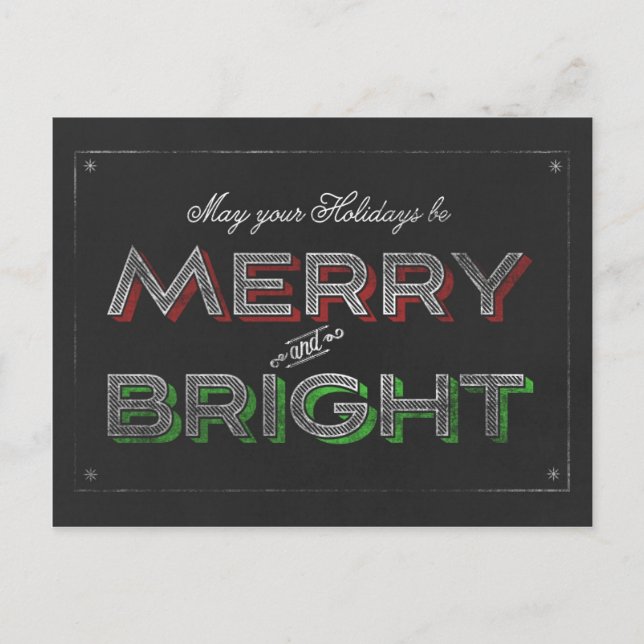 Postal Festiva Navidades de Chalkboard Merry y Bright Holiday (Anverso)