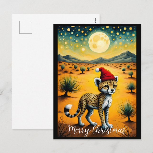 Postal Festiva Navidades de Cheetah, un bebé desértico (Anverso / Reverso)