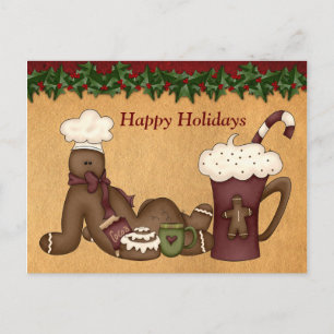 Postal Festiva Navidades de chocolate caliente de pan de jengibre