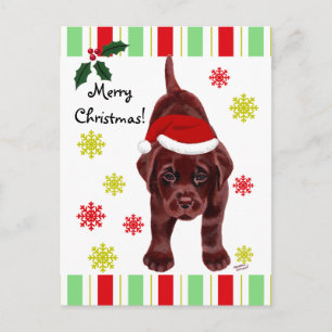 Postal Festiva Navidades de chocolate Labrador Puppy y Santa Hat